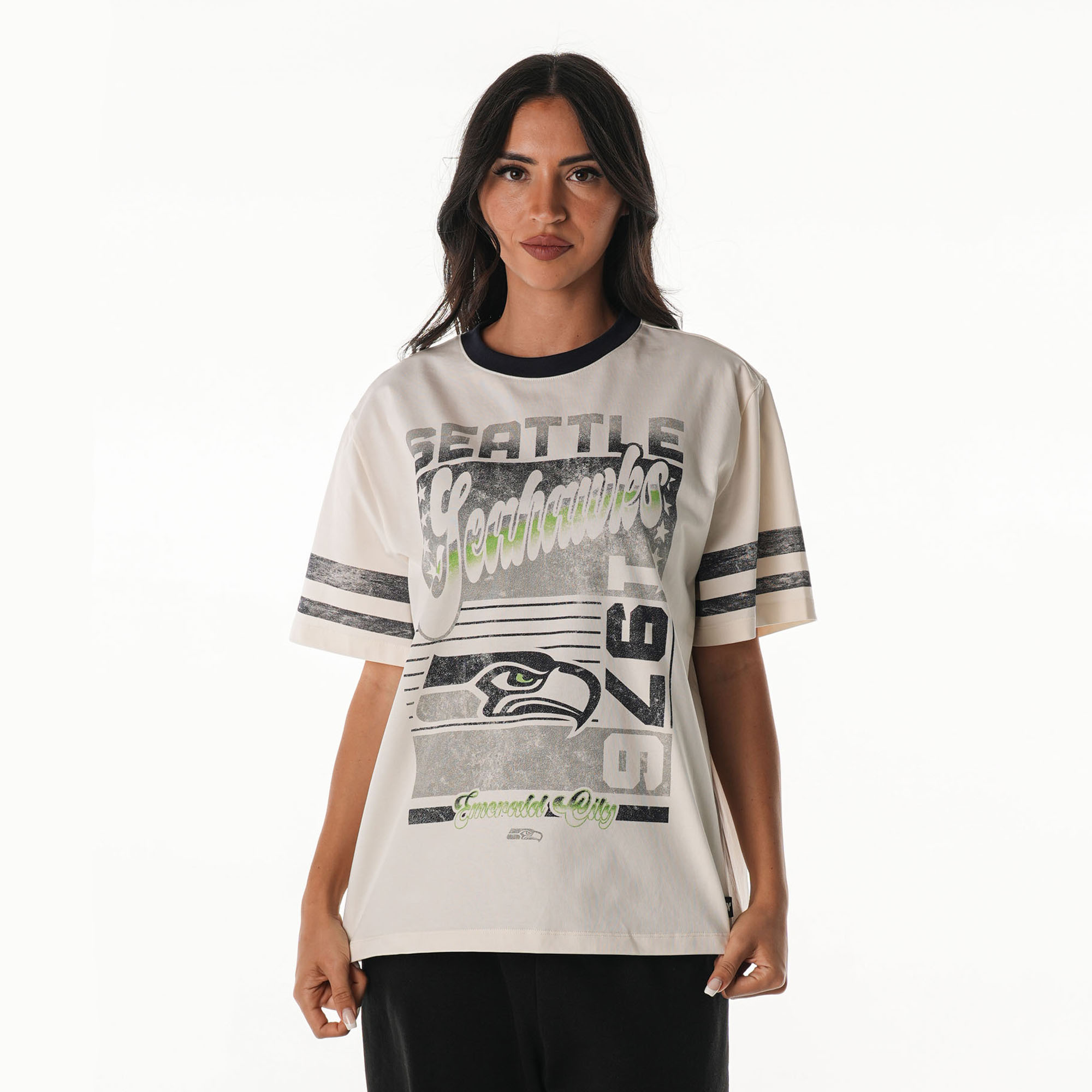 Women's The Wild Collective Cream Seattle Seahawks Vintage Drop Shoulder Oversized Boyfriend T-Shirt