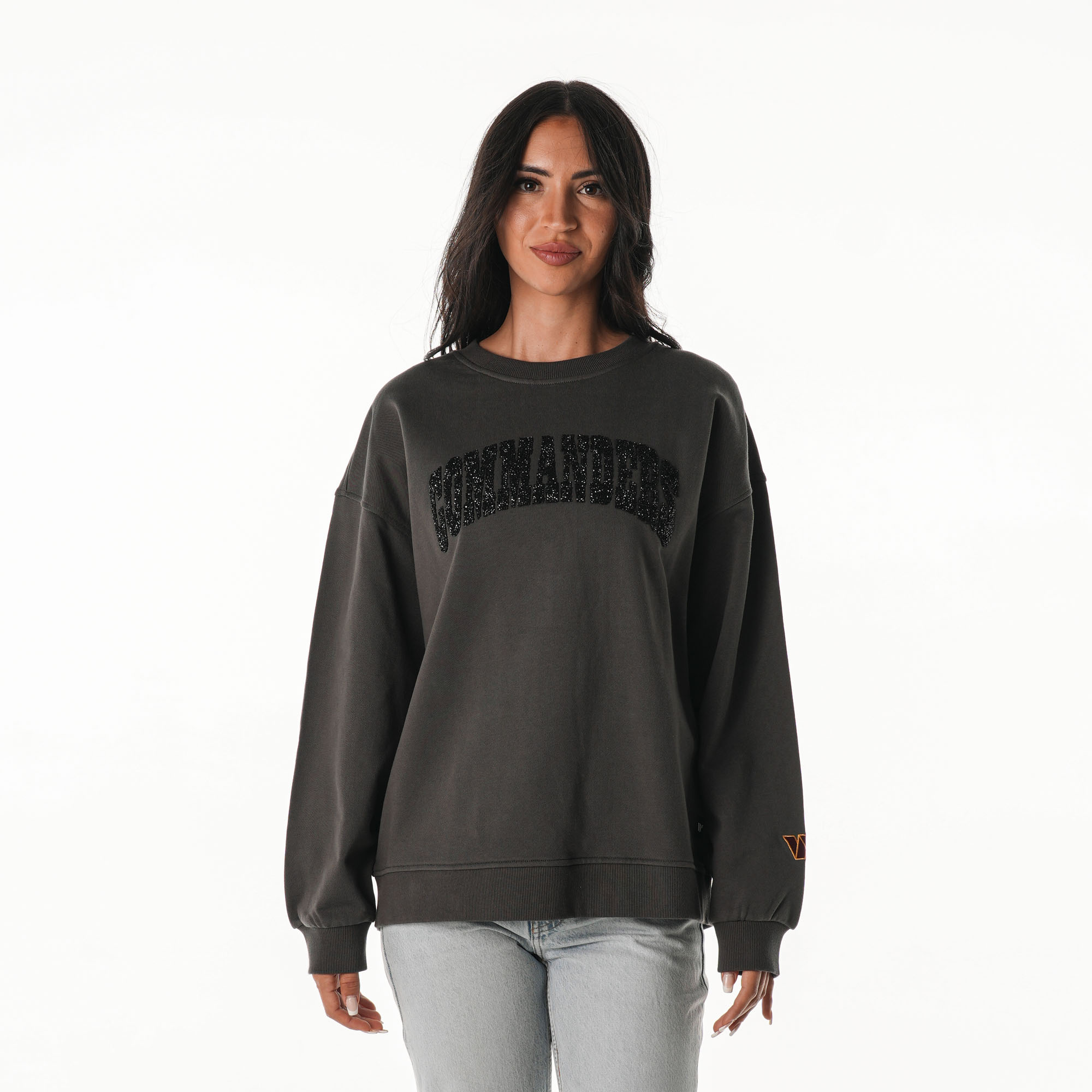 Women's The Wild Collective Charcoal Washington Commanders Rock Crystal Oversized Crewneck Sweatshirt