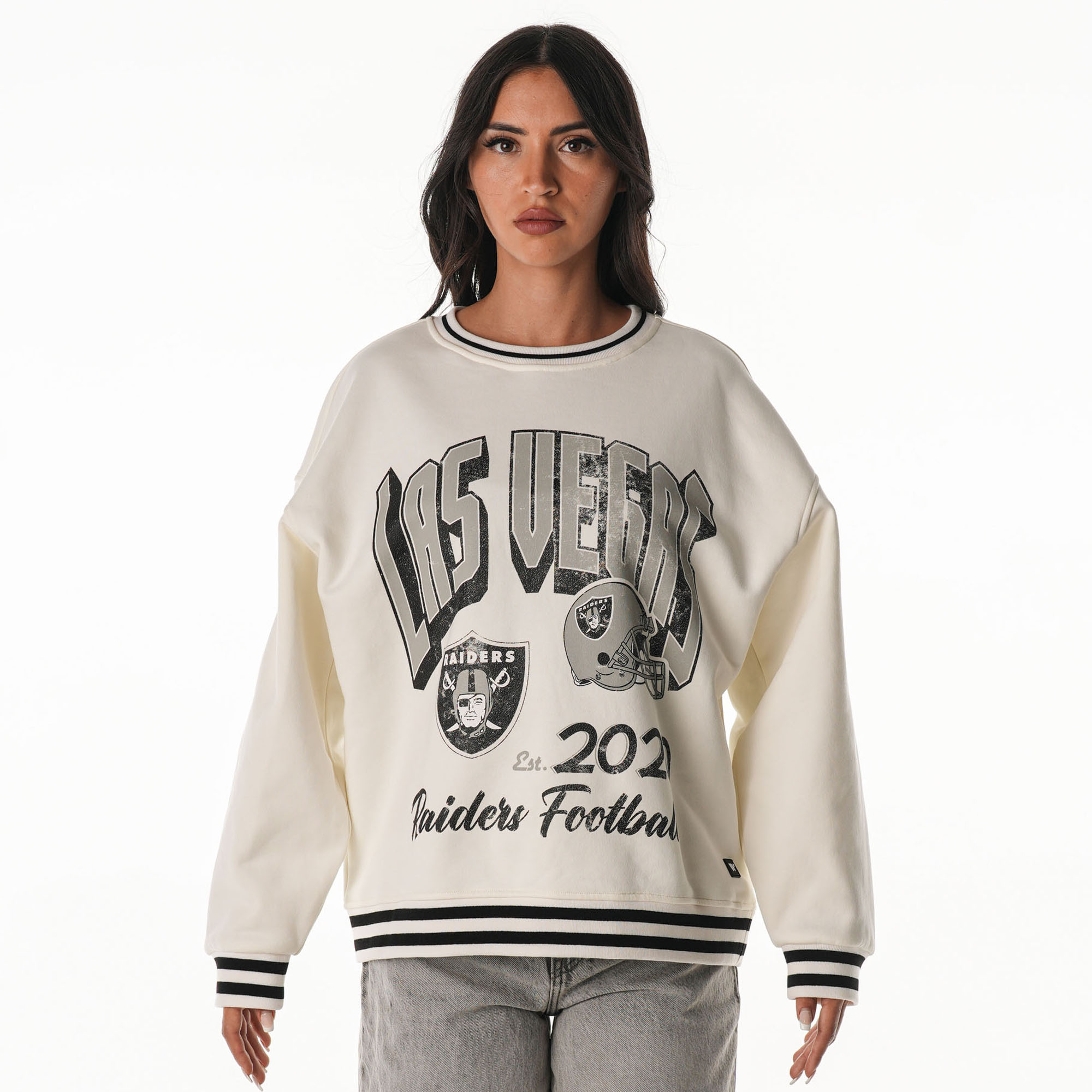 Women's The Wild Collective Cream Las Vegas Raiders Oversized Vintage French Terry Sweatshirt
