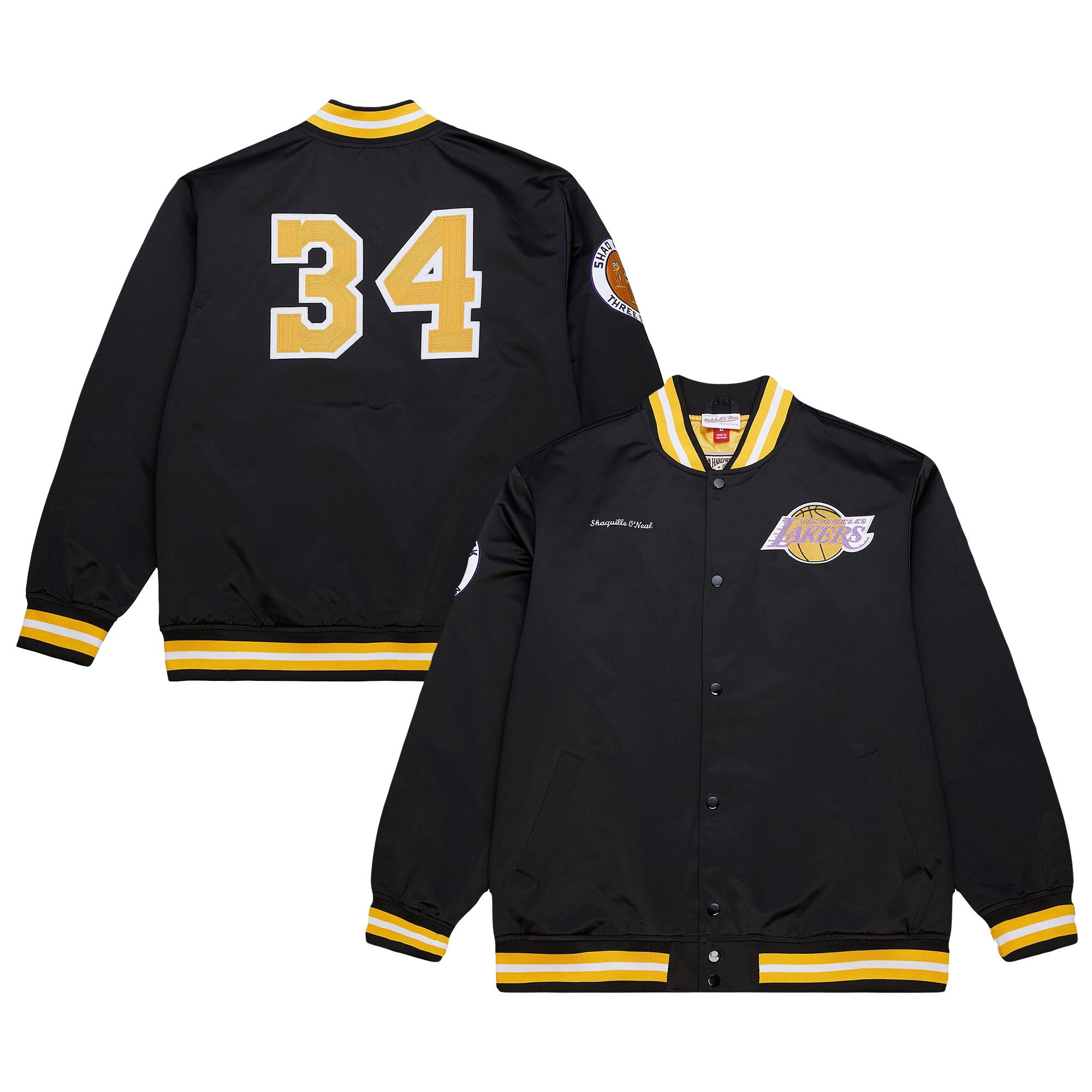 Men’s Mitchell & Ness Shaquille O’Neal Black Los Angeles Lakers NBA Legends Full-Snap Satin Jacket Men’s Mitchell & Ness Shaquille O’Neal Black Los Angeles Lakers NBA Legends Full-Snap Satin Jacket