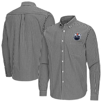 Men's Antigua Black Edmonton Oilers Ellis Tri-Blend Long Sleeve Button-Down Shirt
