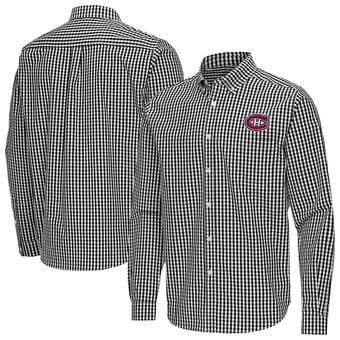 Men's Antigua Black Montreal Canadiens Ellis Tri-Blend Long Sleeve Button-Down Shirt