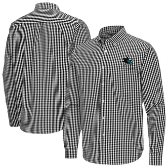 Men's Antigua Black San Jose Sharks Ellis Tri-Blend Long Sleeve Button-Down Shirt