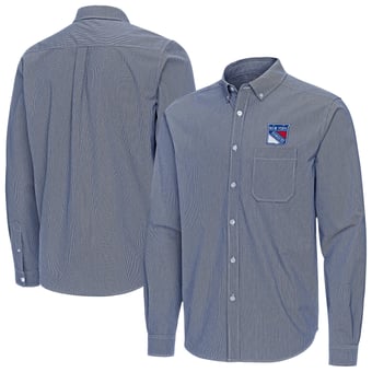 Men's Antigua Navy New York Rangers Porter Woven Tri-Blend Long Sleeve Button-Down Shirt