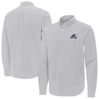Men's Antigua Gray Colorado Avalanche Porter Woven Tri-Blend Long Sleeve Button-Down Shirt