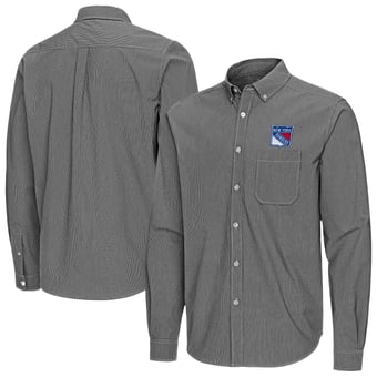 Men's Antigua Black New York Rangers Porter Woven Tri-Blend Long Sleeve Button-Down Shirt