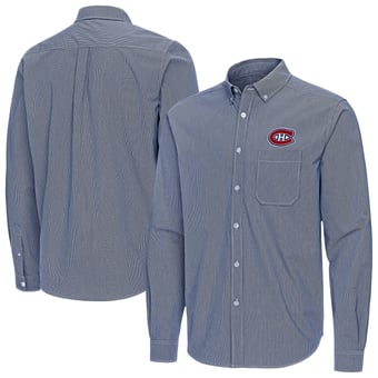 Men's Antigua Navy Montreal Canadiens Porter Woven Tri-Blend Long Sleeve Button-Down Shirt