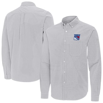 Men's Antigua Gray New York Rangers Porter Woven Tri-Blend Long Sleeve Button-Down Shirt