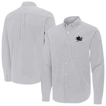Men's Antigua Gray San Jose Sharks Porter Woven Tri-Blend Long Sleeve Button-Down Shirt