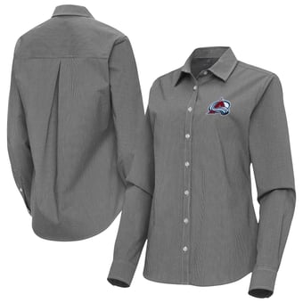 Women's Antigua Black Colorado Avalanche Porter Woven Tri-Blend Long Sleeve Button-Up Shirt