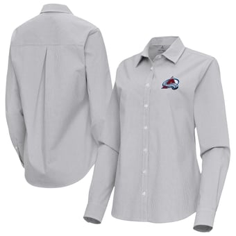 Women's Antigua Gray Colorado Avalanche Porter Woven Tri-Blend Long Sleeve Button-Up Shirt