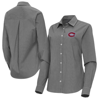Women's Antigua Black Montreal Canadiens Porter Woven Tri-Blend Long Sleeve Button-Up Shirt