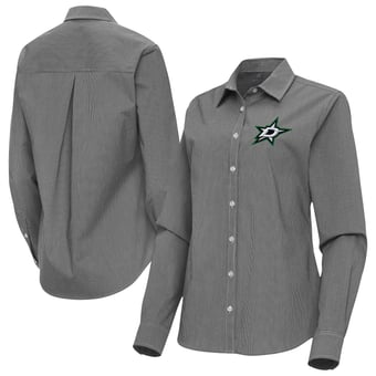 Women's Antigua Black Dallas Stars Porter Woven Tri-Blend Long Sleeve Button-Up Shirt
