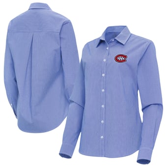 Women's Antigua Blue Montreal Canadiens Porter Woven Tri-Blend Long Sleeve Button-Up Shirt