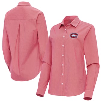 Women's Antigua Red Montreal Canadiens Porter Woven Tri-Blend Long Sleeve Button-Up Shirt