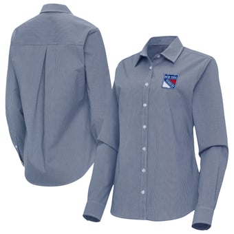 Women's Antigua Navy New York Rangers Porter Woven Tri-Blend Long Sleeve Button-Up Shirt
