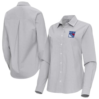 Women's Antigua Gray New York Rangers Porter Woven Tri-Blend Long Sleeve Button-Up Shirt