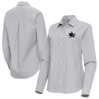 Women's Antigua Gray San Jose Sharks Porter Woven Tri-Blend Long Sleeve Button-Up Shirt