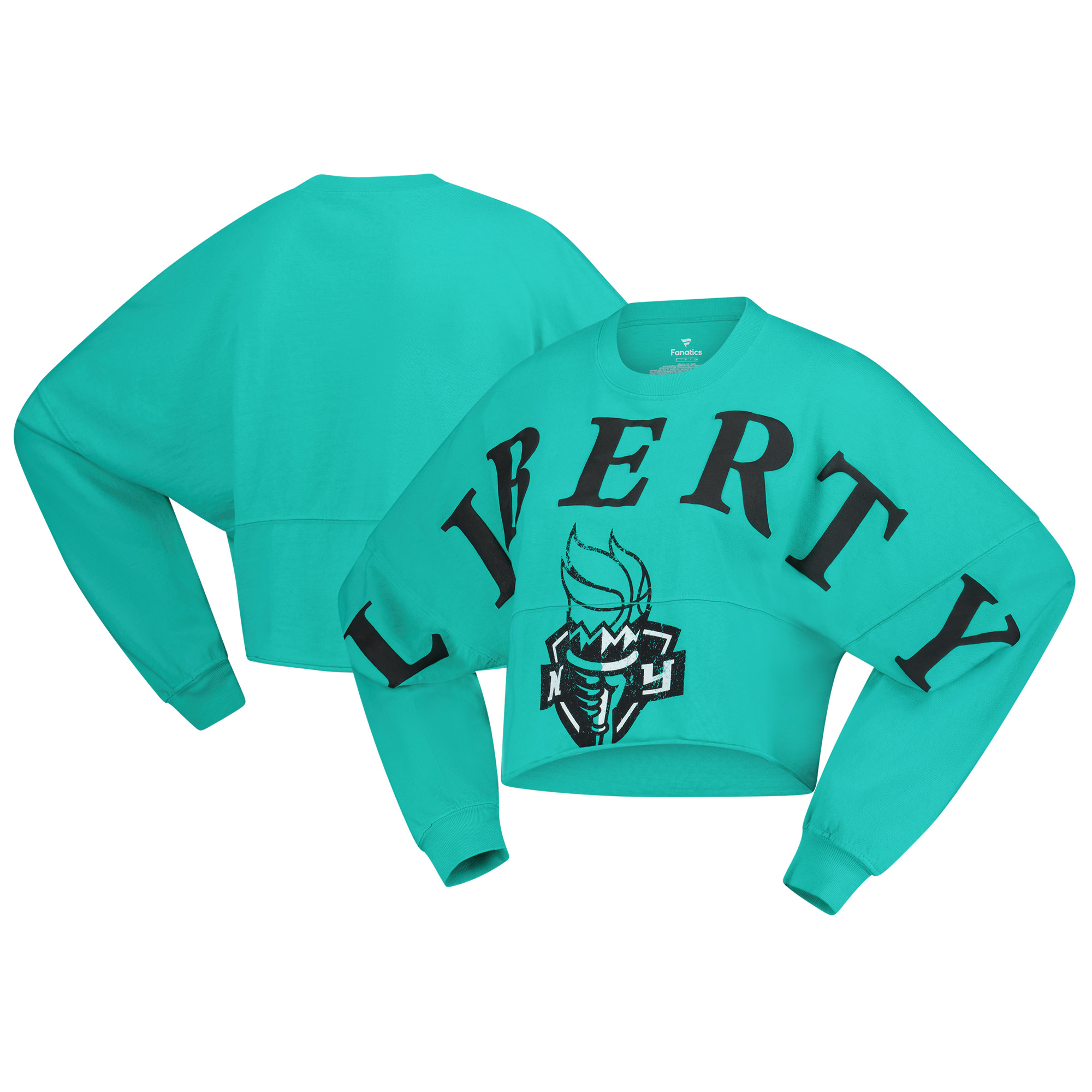 Women’s Spirit Jersey Mint New York Liberty Jumbo Print Oversized Cropped Long-Sleeve T-Shirt Women’s Spirit Jersey Mint New York Liberty Jumbo Print Oversized Cropped Long-Sleeve T-Shirt