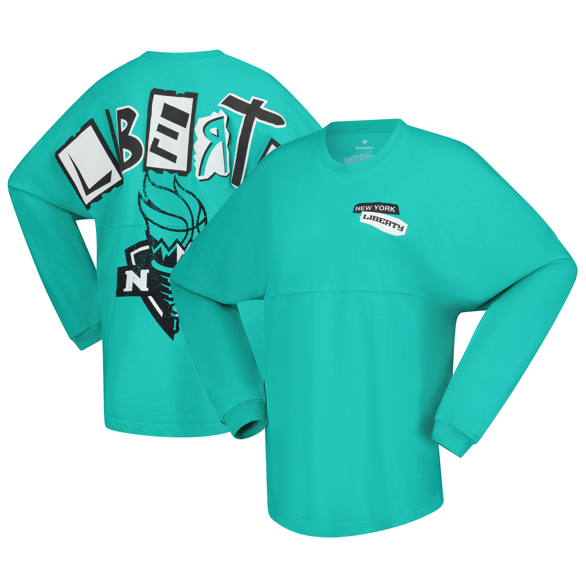 Women’s Spirit Jersey Mint New York Liberty Patches Oversized Long Sleeve T-Shirt Women’s Spirit Jersey Mint New York Liberty Patches Oversized Long Sleeve T-Shirt