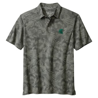 Men's Tommy Bahama Gray Michigan State Spartans Palm Fresco Hibiscus IslandZone® Polo