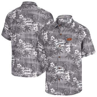 Men's Tommy Bahama Black Oklahoma State Cowboys Coconut Point Palmetta IslandZone Camp Button-Up Shirt