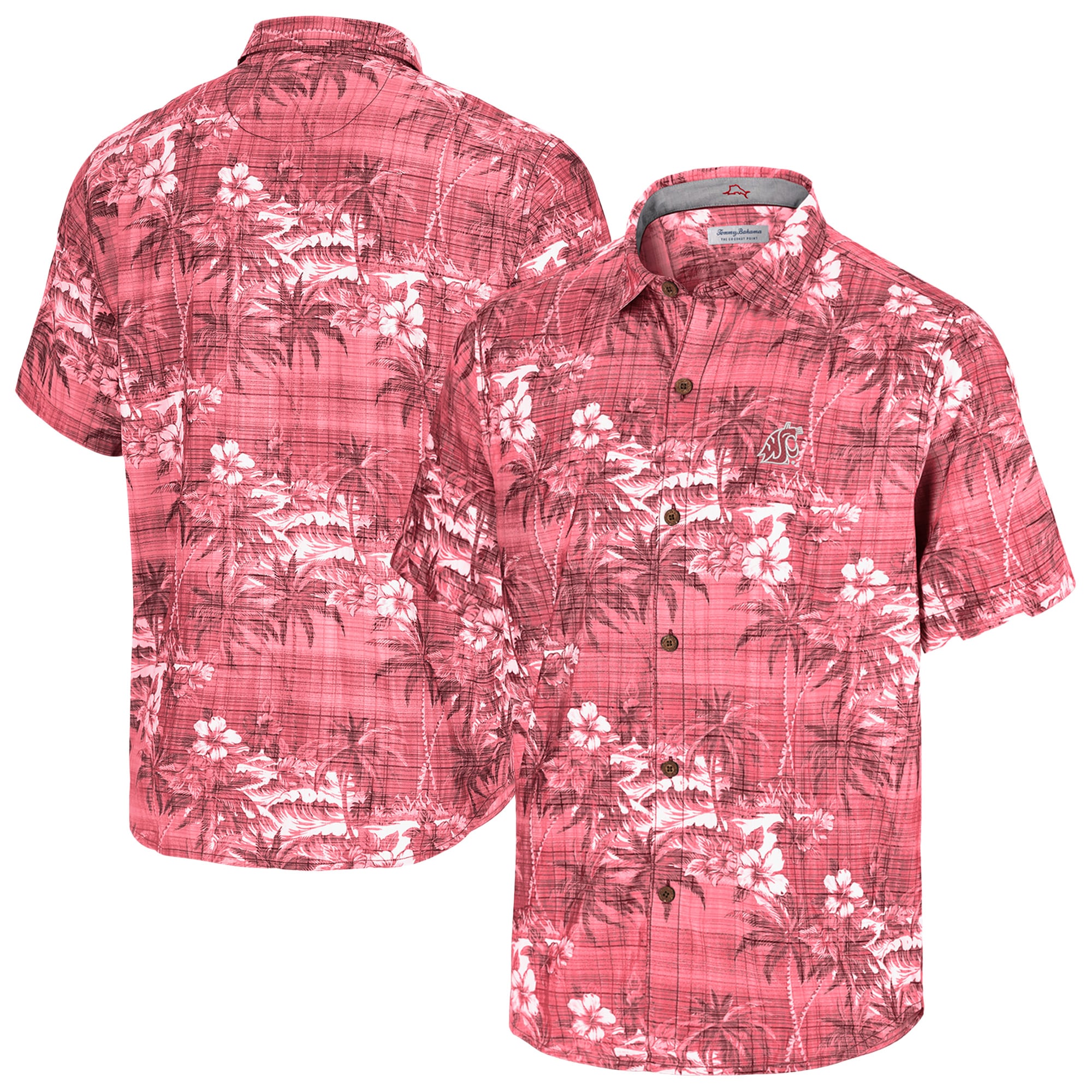 Men's Tommy Bahama Crimson Washington State Cougars Coconut Point Palmetta IslandZone Camp Button-Up Shirt