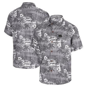 Men's Tommy Bahama Black Iowa Hawkeyes Coconut Point Palmetta IslandZone Camp Button-Up Shirt