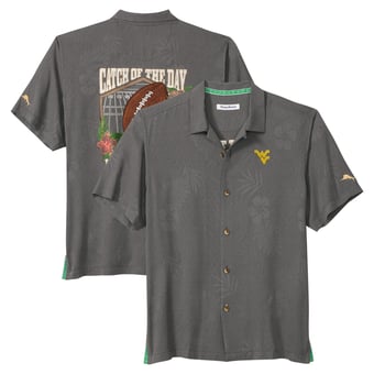 Men's Tommy Bahama Gray West Virginia Mountaineers Catch of the Day Camp IslandZone Button-Up Shirt