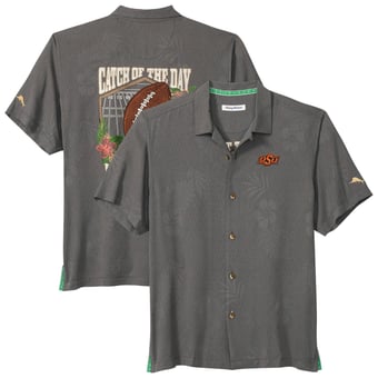 Men's Tommy Bahama Gray Oklahoma State Cowboys Catch of the Day Camp IslandZone Button-Up Shirt