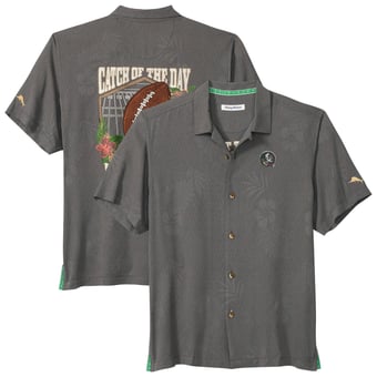 Men's Tommy Bahama Gray Florida State Seminoles Catch of the Day Camp IslandZone Button-Up Shirt