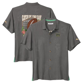 Men's Tommy Bahama Gray Michigan Wolverines Catch of the Day Camp IslandZone Button-Up Shirt
