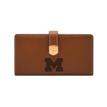 Fossil  Michigan Wolverines Lennox Leather Tab Bifold Wallet