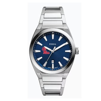 Fossil  Ole Miss Rebels Everett Three-Hand Date Stainless Steel Watch