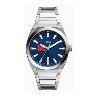 Fossil  Nebraska Huskers Everett Three-Hand Date Stainless Steel Watch