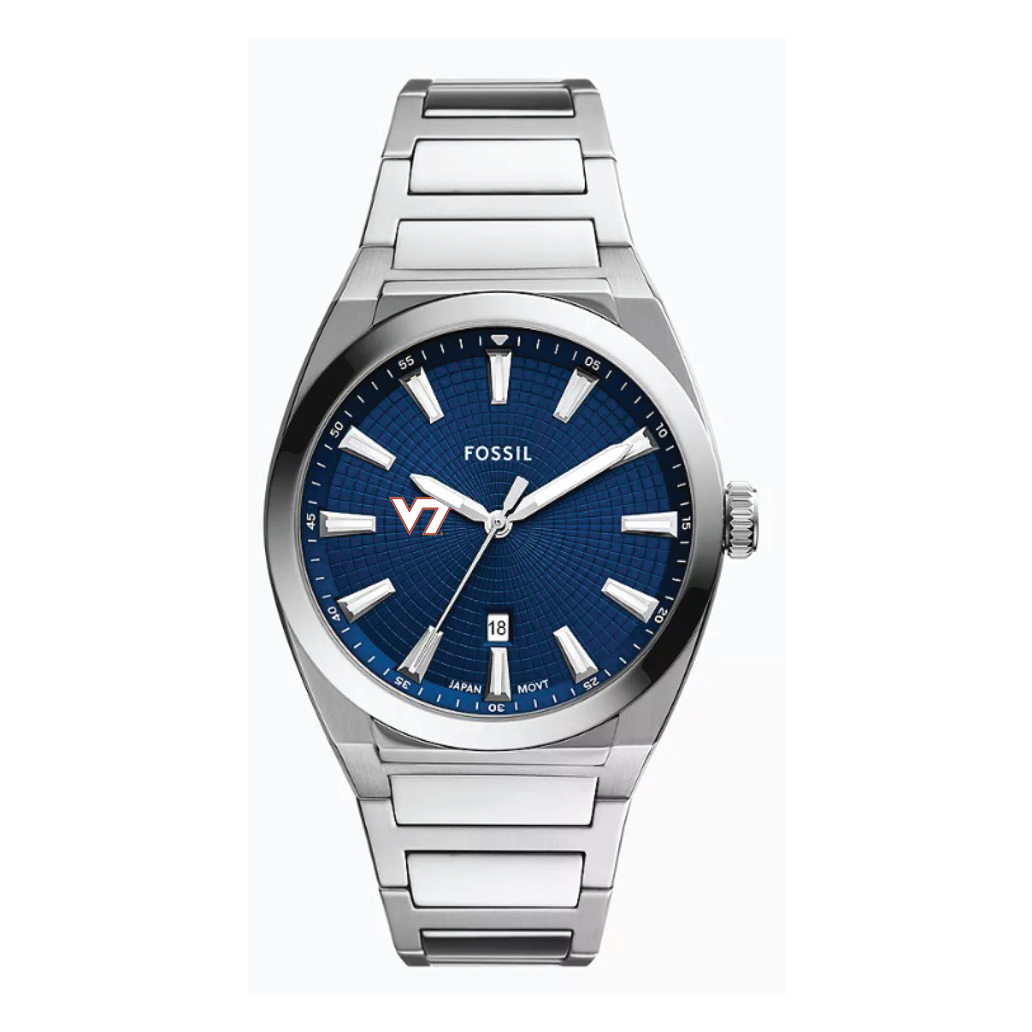 Fossil  Virginia Tech Hokies Everett Three-Hand Date Stainless Steel Watch