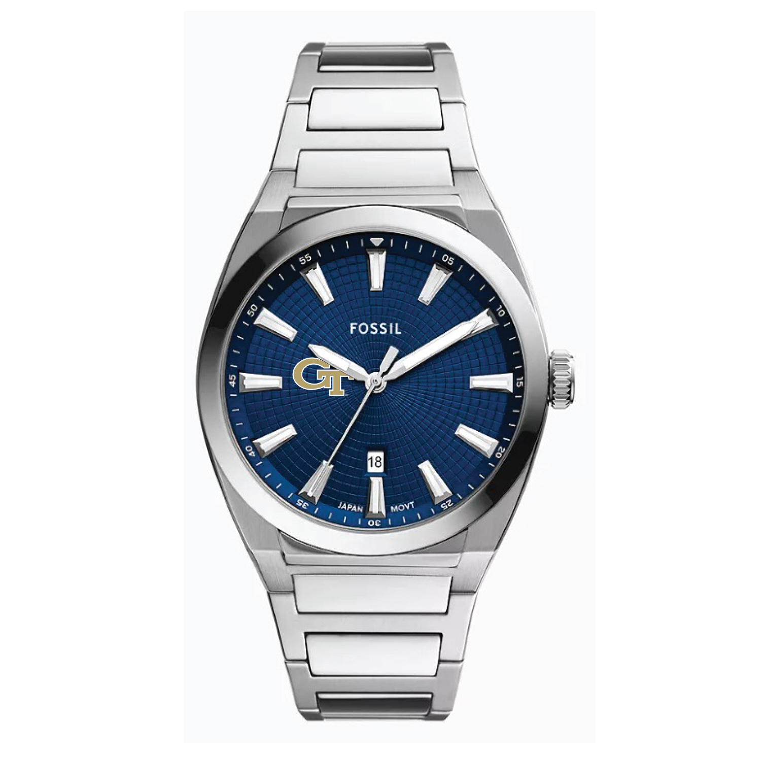 Fossil Georgia Tech Yellow Jackets Everett Three-Hand Date Stainless Steel Watch