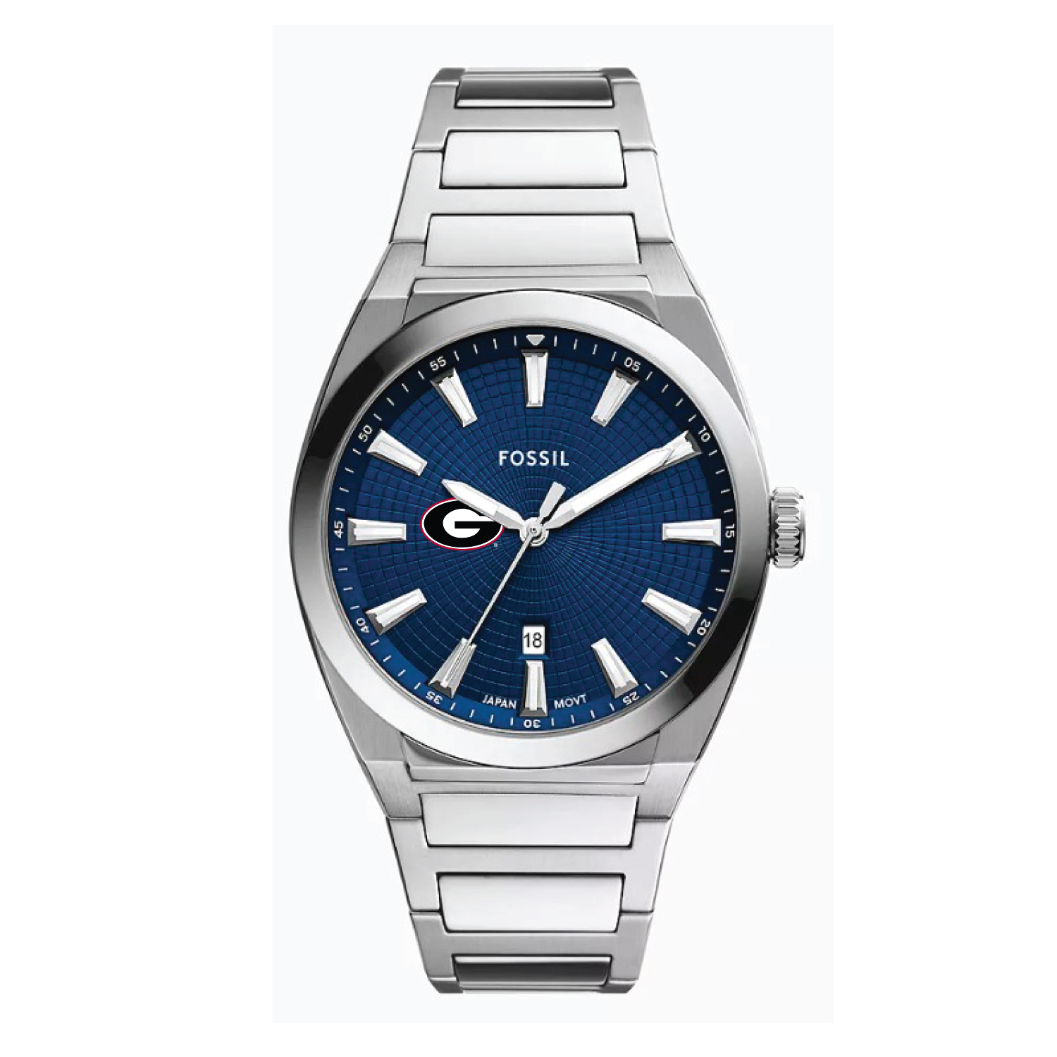 Fossil  Georgia Bulldogs Everett Three-Hand Date Stainless Steel Watch