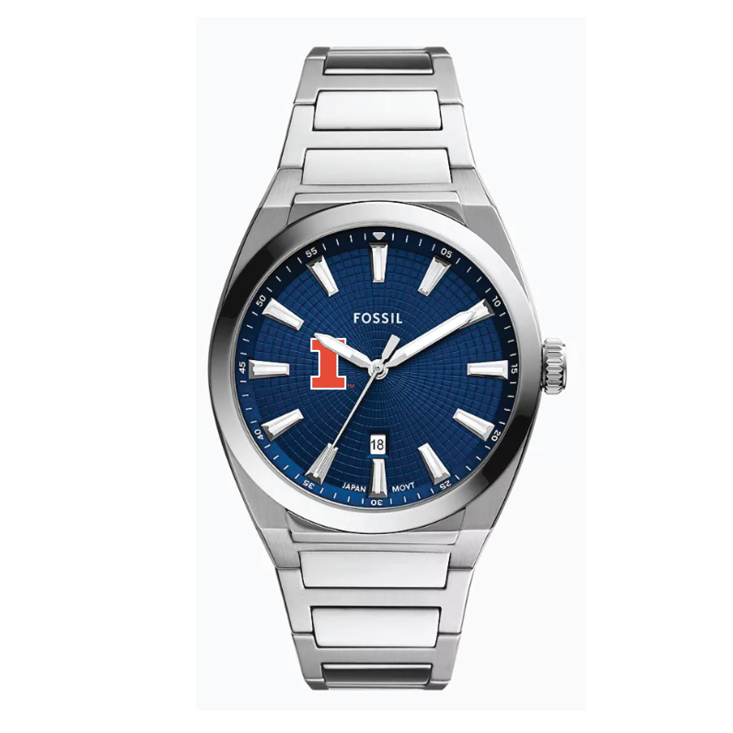 Fossil  Illinois Fighting Illini Everett Three-Hand Date Stainless Steel Watch