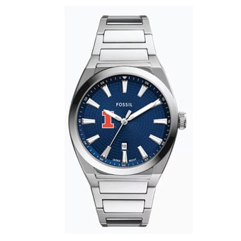 Fossil  Illinois Fighting Illini Everett Three-Hand Date Stainless Steel Watch