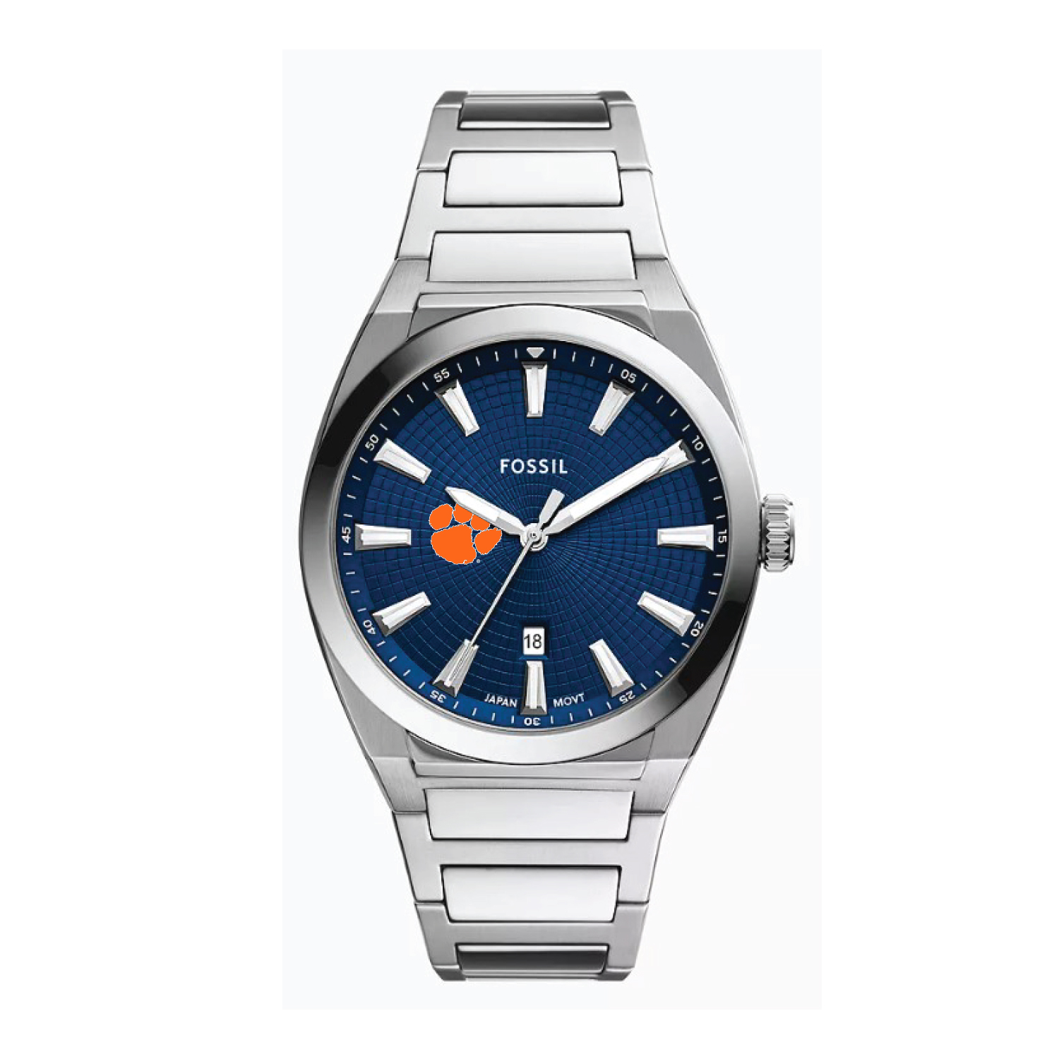 Fossil  Clemson Tigers Everett Three-Hand Date Stainless Steel Watch