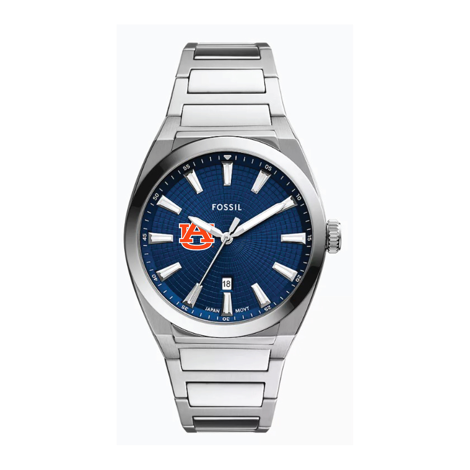 Fossil  Auburn Tigers Everett Three-Hand Date Stainless Steel Watch
