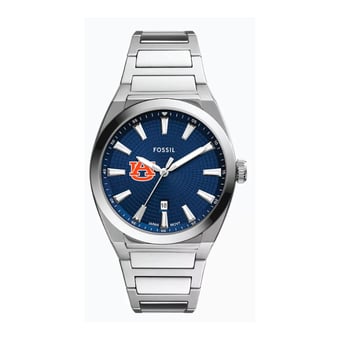 Fossil  Auburn Tigers Everett Three-Hand Date Stainless Steel Watch