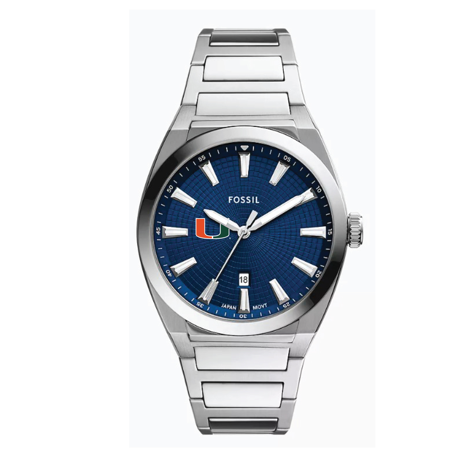 Fossil  Miami Hurricanes Everett Three-Hand Date Stainless Steel Watch
