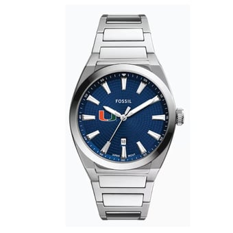 Fossil  Miami Hurricanes Everett Three-Hand Date Stainless Steel Watch