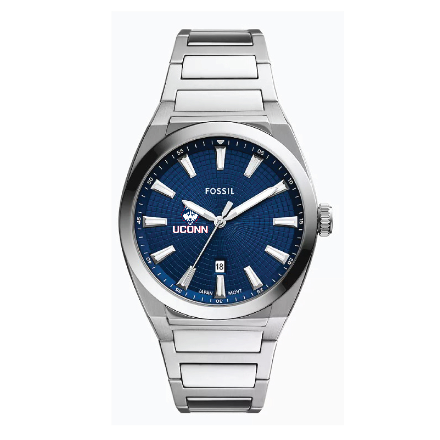 Fossil  UConn Huskies Everett Three-Hand Date Stainless Steel Watch