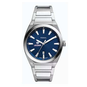 Fossil  UConn Huskies Everett Three-Hand Date Stainless Steel Watch