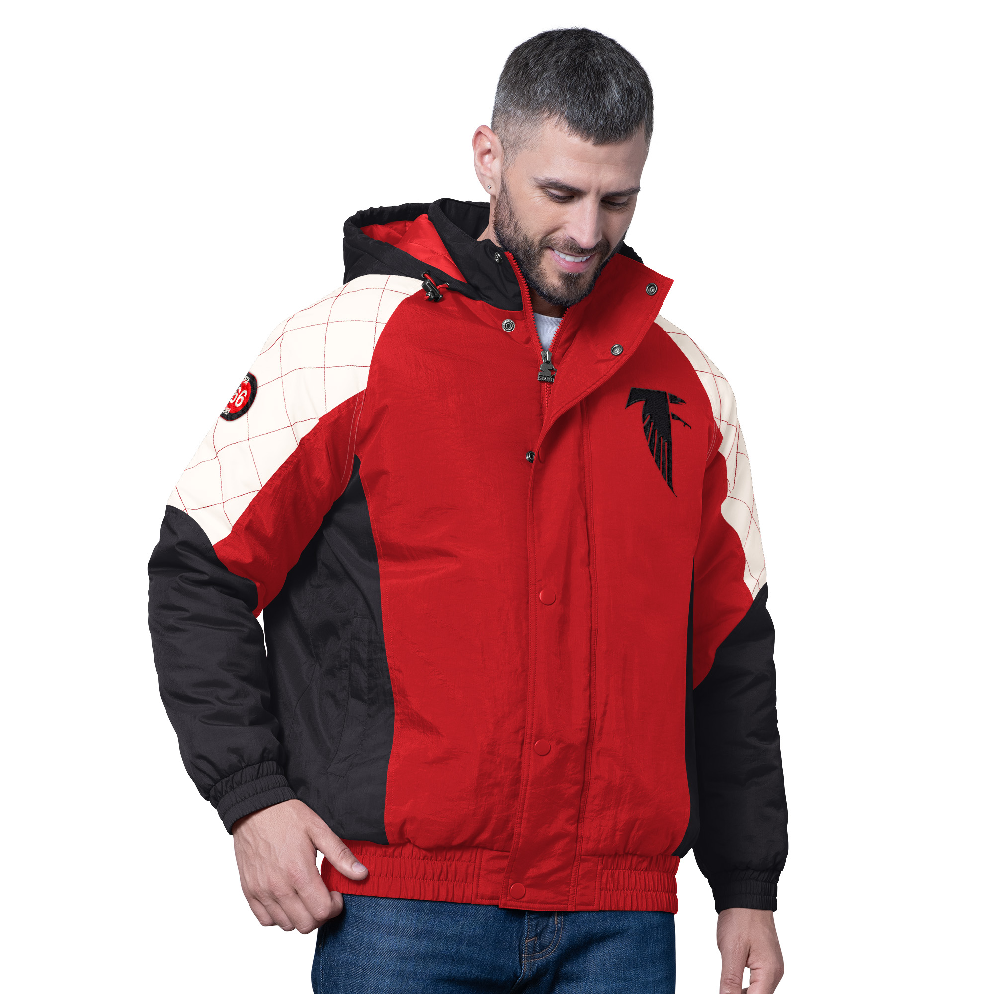Men's Starter Red Atlanta Falcons Oxford Crinkle Full-Snap Hoodie Jacket