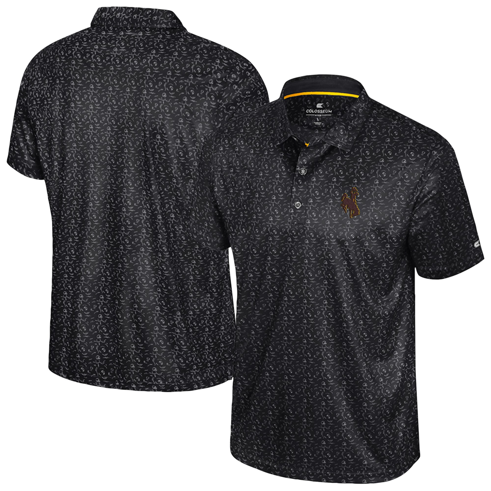 Men's Colosseum  Black Wyoming Cowboys Football Print Polo