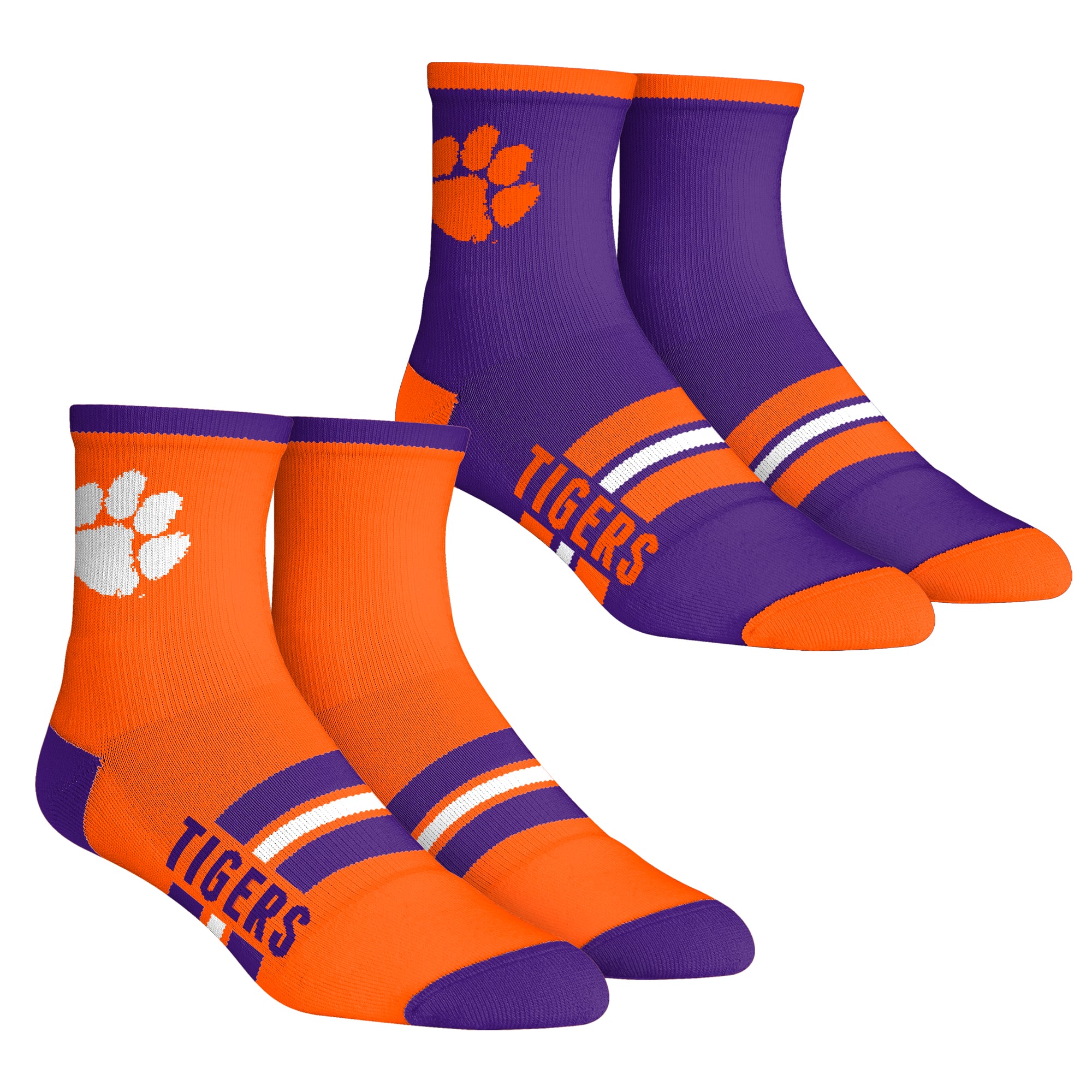 Unisex Rock Em Socks Clemson Tigers 2-Pack Multi Stripe Quarter Socks Set